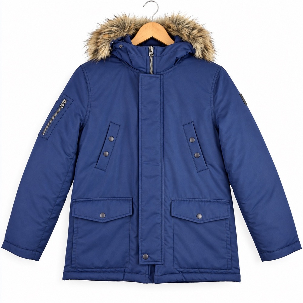 Polo Ralph Lauren Boys Blue Faux Fur Trim Hooded Parka Jacket Coat Kids